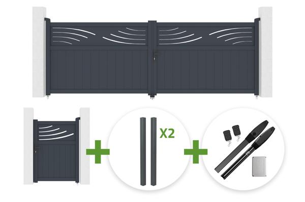 4m HALTI swing gate, 140cm high, grey aluminum + 4 ELDA posts + 1m HALTI pedestrian gate, 140cm high, grey aluminum + Hicker B200 motor main image