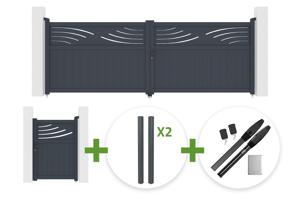 4m HALTI swing gate, 140cm high, grey aluminum + 4 ELDA posts + 1m HALTI pedestrian gate, 140cm high, grey aluminum + Hicker B200 motor main_image