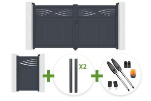 HALTI 3m H.160cm grey aluminum swing gate + 4 ELDA posts + HALTI 1m H.160cm grey aluminum pedestrian gate + Tanker B250 motor main_image