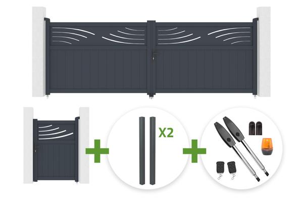 4m HALTI swing gate, 140cm high, grey aluminum + 4 ELDA posts + 1m HALTI pedestrian gate, 140cm high, grey aluminum + Tanker B250 motor main image