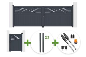 HALTI krilna vrata, 4 m, visine 140 cm, sivi aluminij + 4 ELDA stupa + HALTI pješačka vrata, visine 140 cm, sivi aluminij + Tanker B250 motor main_image