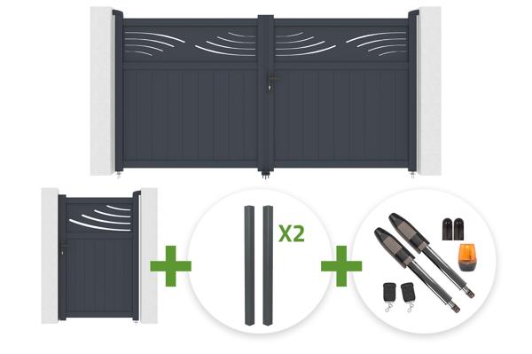 HALTI 3m H.160cm grey aluminum swing gate + 4 ELDA posts + HALTI 1m H.160cm grey aluminum pedestrian gate + Tanker B700 motor main image
