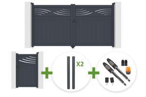 HALTI 3m H.160cm grey aluminum swing gate + 4 ELDA posts + HALTI 1m H.160cm grey aluminum pedestrian gate + Tanker B700 motor main_image