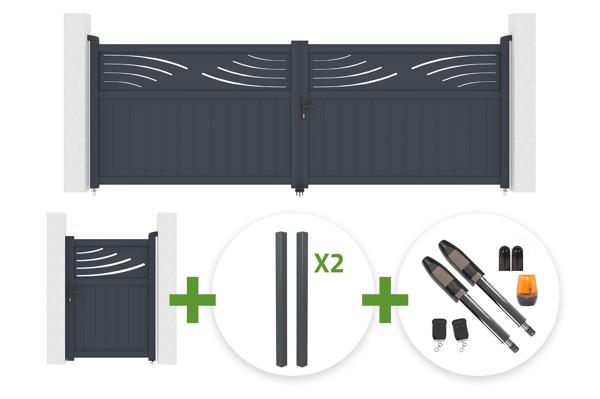 4m HALTI swing gate, 140cm high, grey aluminum + 4 ELDA posts + 1m HALTI pedestrian gate, 140cm high, grey aluminum + Tanker B700 motor main image