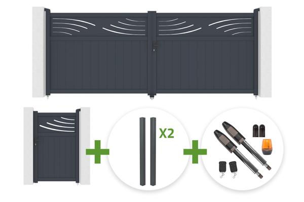 4m HALTI swing gate, 160cm high, grey aluminum + 4 ELDA posts + 1m HALTI pedestrian gate, 160cm high, grey aluminum + Tanker B700 motor main image