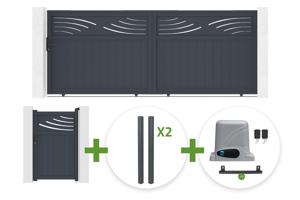 4m HALTI sliding gate, 160cm high, grey aluminum + 4 ELDA posts + 1m HALTI pedestrian gate, 160cm high, grey aluminum + Ranger C300 motor main_image