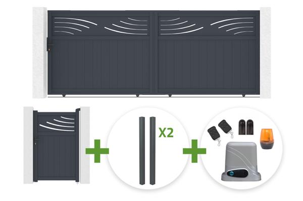 4m HALTI sliding gate, 160cm high, grey aluminum + 4 ELDA posts + 1m HALTI pedestrian gate, 160cm high, grey aluminum + Tanker C600 motor main image