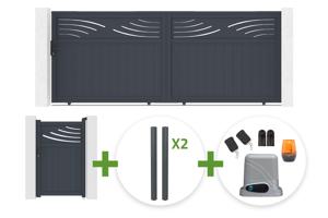 4m HALTI sliding gate, 160cm high, grey aluminum + 4 ELDA posts + 1m HALTI pedestrian gate, 160cm high, grey aluminum + Tanker C600 motor main_image
