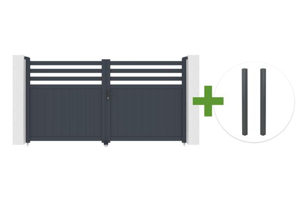 NEVIS 3m H.160cm swing gate in grey aluminum + 2 ELDA grey aluminum posts 15x15cm main image