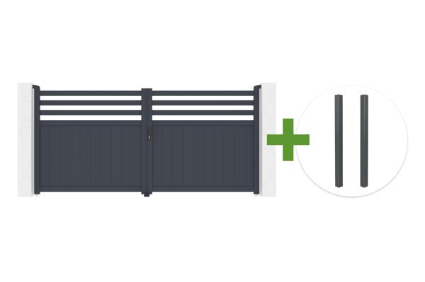 NEVIS 340x160cm grey aluminum swing gate + 2 ELDA grey aluminum posts 15x15cm main image