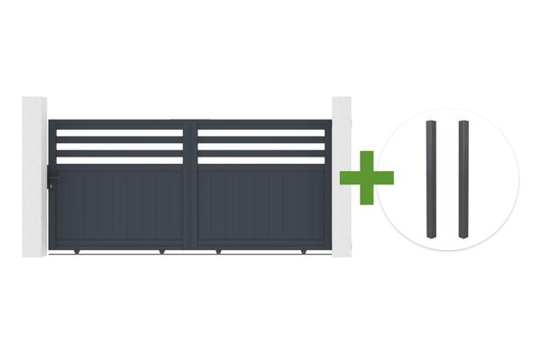 3m NEVIS sliding gate, 140cm high, grey aluminum + 2 ELDA grey aluminum posts, 15x15cm main image
