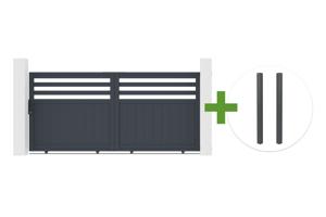 3m NEVIS sliding gate, 140cm high, grey aluminum + 2 ELDA grey aluminum posts, 15x15cm main_image