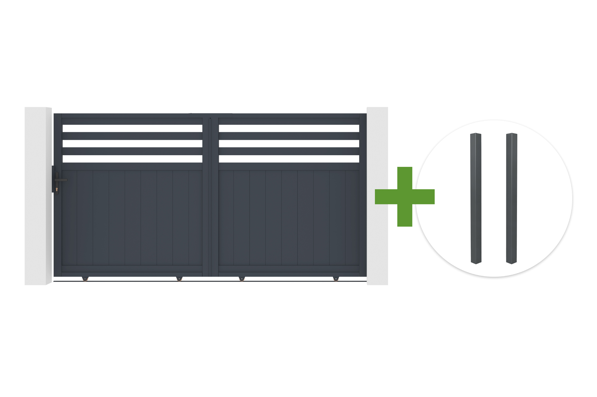 3m NEVIS sliding gate, 160cm high, grey aluminum + 2 ELDA grey aluminum posts, 15x15cm main_image