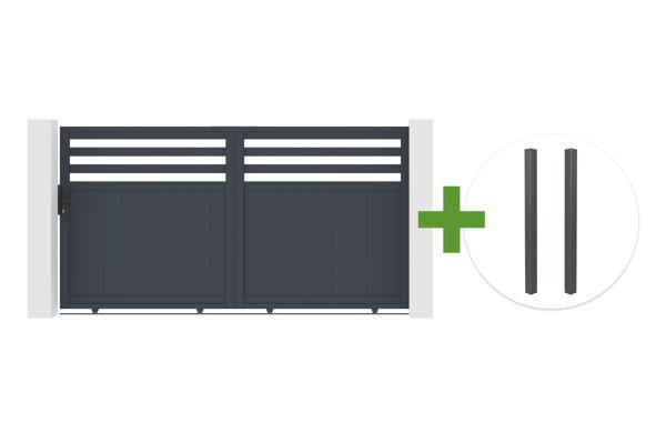 3m NEVIS sliding gate, 160cm high, grey aluminum + 2 ELDA grey aluminum posts, 15x15cm main image
