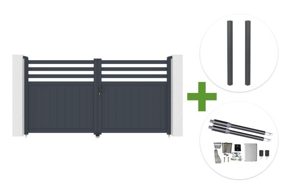 NEVIS 3m H.160cm grey aluminum swing gate + 2 ELDA grey aluminum posts 15x15cm + Ranger B150 motor main image