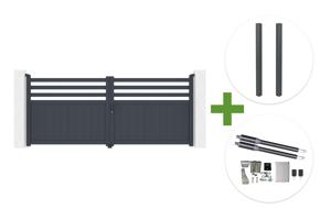 NEVIS 340x140cm grey aluminum swing gate + 2 ELDA grey aluminum posts 15x15cm + Ranger B150 motor main_image