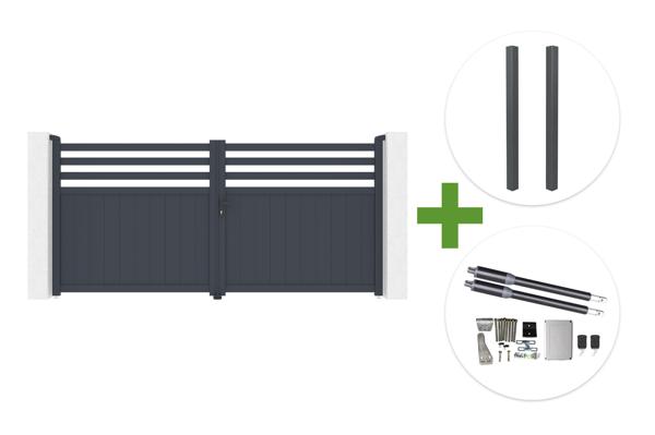NEVIS 340x160cm grey aluminum swing gate + 2 ELDA grey aluminum posts 15x15cm + Ranger B150 motor main image
