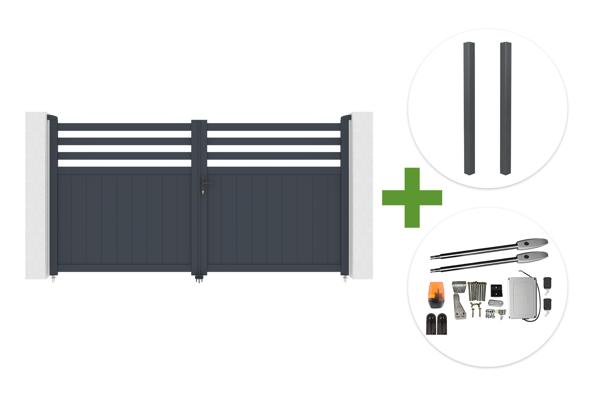 NEVIS 3m H.160cm grey aluminum swing gate + 2 ELDA grey aluminum posts 15x15cm + Tanker B250 motor main image