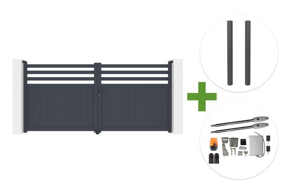 NEVIS 340x160cm grey aluminum swing gate + 2 ELDA grey aluminum posts 15x15cm + Tanker B250 motor main image