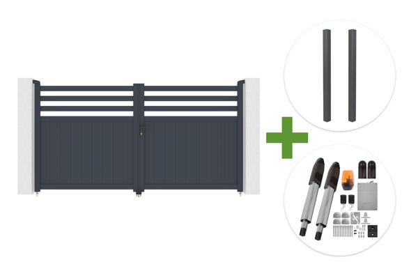 NEVIS 3m H.160cm grey aluminum swing gate + 2 ELDA grey aluminum posts 15x15cm + Tanker B700 motor main image