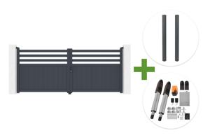 NEVIS 340x140cm grey aluminum swing gate + 2 ELDA grey aluminum posts 15x15cm + Tanker B700 motor main_image