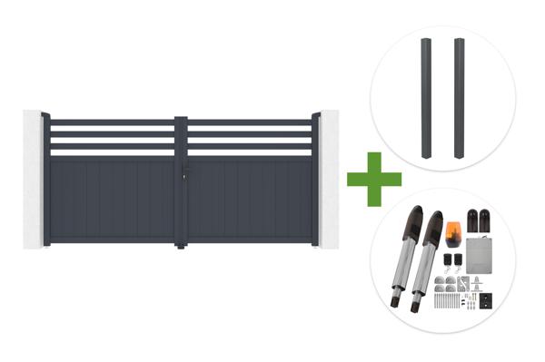 NEVIS 340x160cm grey aluminum swing gate + 2 ELDA grey aluminum posts 15x15cm + Tanker B700 motor main image