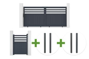 3m NEVIS sliding gate, 140cm high, grey aluminum + 4 ELDA posts + 1m NEVIS pedestrian gate, 140cm high, grey aluminum main_image