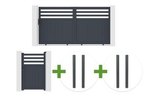3m NEVIS sliding gate, 160cm high, grey aluminum + 4 ELDA posts + 1m NEVIS pedestrian gate, 160cm high, grey aluminum main_image
