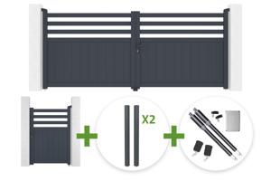 NEVIS 340x140cm grey aluminum swing gate + 4 ELDA posts + NEVIS 1m high grey aluminum pedestrian gate + Ranger B150 motor main_image