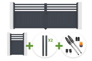 NEVIS 4m H.160cm grey aluminum swing gate + 4 ELDA posts + NEVIS 1m H.160cm grey aluminum pedestrian gate + Tanker B250 motor main_image