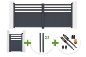 NEVIS 340x140cm grey aluminum swing gate + 4 ELDA posts + NEVIS 1m high grey aluminum pedestrian gate + Tanker B700 motor main_image