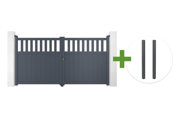 3m SANTIS swing gate, 160cm high, grey aluminum + 2 ELDA grey aluminum posts, 15x15cm main image