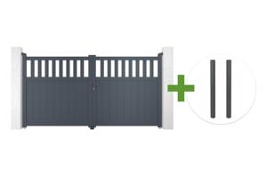 3m SANTIS swing gate, 160cm high, grey aluminum + 2 ELDA grey aluminum posts, 15x15cm main_image
