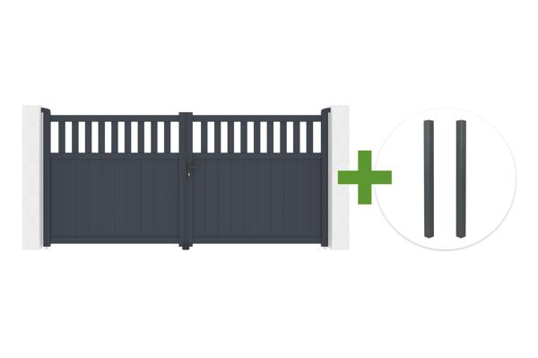 SANTIS 340x160cm grey aluminum swing gate + 2 ELDA grey aluminum posts 15x15cm main image
