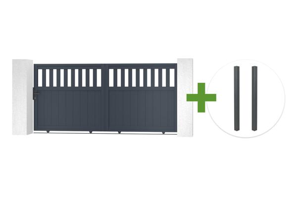 3m SANTIS sliding gate, 140cm high, grey aluminum + 2 ELDA grey aluminum posts, 15x15cm main image