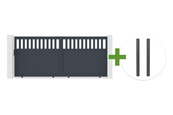 3.7m SANTIS sliding gate, 160cm high, grey aluminum + 2 ELDA grey aluminum posts, 15x15cm main image