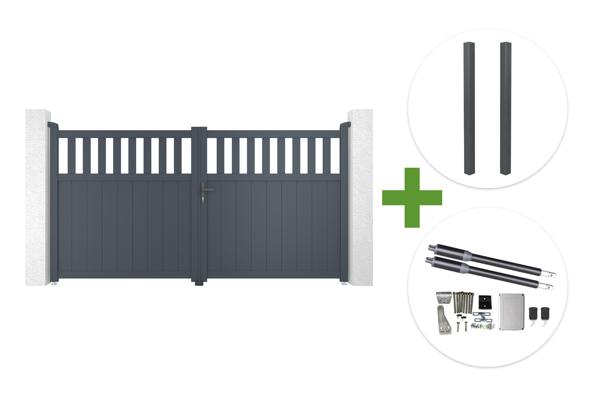 3m SANTIS svingport, 160cm høj, grå aluminium + 2 ELDA grå aluminiumsstolper 15x15cm + Ranger B150 motor main image