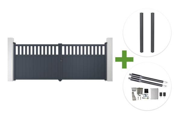 4m SANTIS swing gate, 140cm high, grey aluminum + 2 ELDA grey aluminum posts 15x15cm + Ranger B150 motor main image