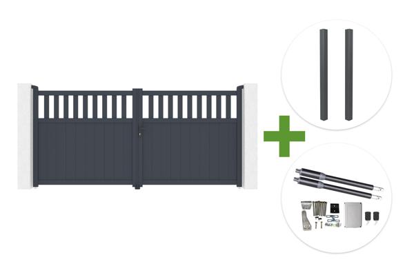 SANTIS 340x160cm grey aluminum swing gate + 2 ELDA grey aluminum posts 15x15cm + Ranger B150 motor main image