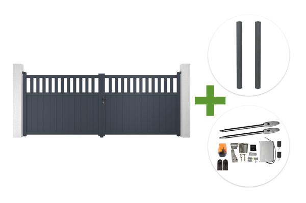 4m SANTIS swing gate, 140cm high, grey aluminum + 2 ELDA grey aluminum posts 15x15cm + Tanker B250 motor main image
