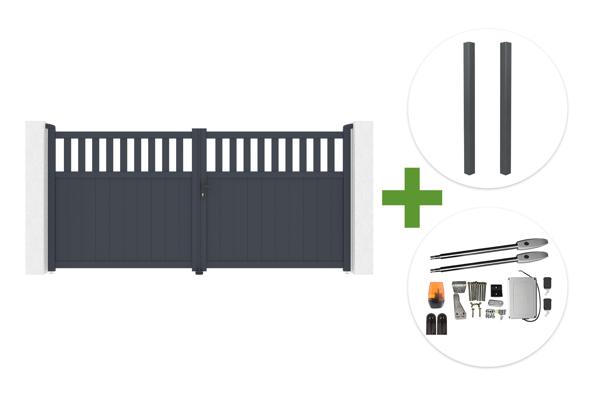 SANTIS 340x160cm grey aluminum swing gate + 2 ELDA grey aluminum posts 15x15cm + Tanker B250 motor main image