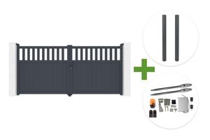 SANTIS 340x160cm grey aluminum swing gate + 2 ELDA grey aluminum posts 15x15cm + Tanker B250 motor main_image
