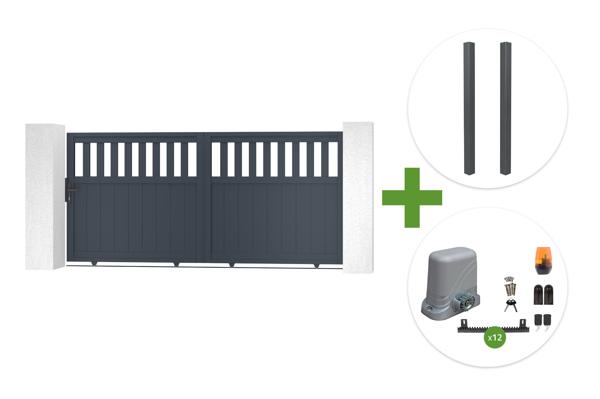3m SANTIS sliding gate, 140cm high, grey aluminum + 2 ELDA grey aluminum posts 15x15cm + Tanker C600 motor main image