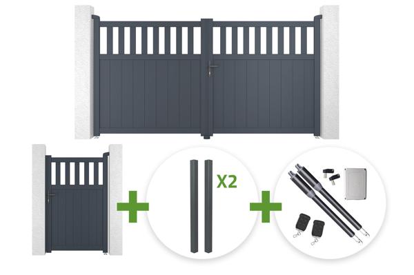 3m SANTIS swing gate, 160cm high, grey aluminum + 4 ELDA posts + 1m SANTIS pedestrian gate, 160cm high, grey aluminum + Ranger B150 motor main image