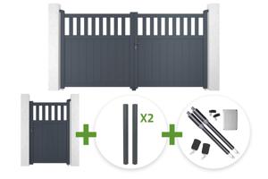 3m SANTIS swing gate, 160cm high, grey aluminum + 4 ELDA posts + 1m SANTIS pedestrian gate, 160cm high, grey aluminum + Ranger B150 motor main_image