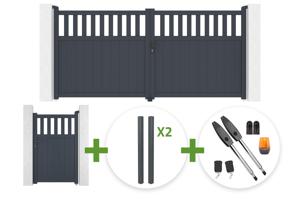 SANTIS 340x160cm grey aluminum swing gate + 4 ELDA posts + SANTIS 1m high grey aluminum pedestrian gate + Tanker B250 motor main_image