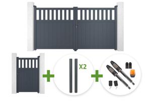 3m SANTIS swing gate, 160cm high, grey aluminum + 4 ELDA posts + 1m SANTIS pedestrian gate, 160cm high, grey aluminum + Tanker B700 motor main_image