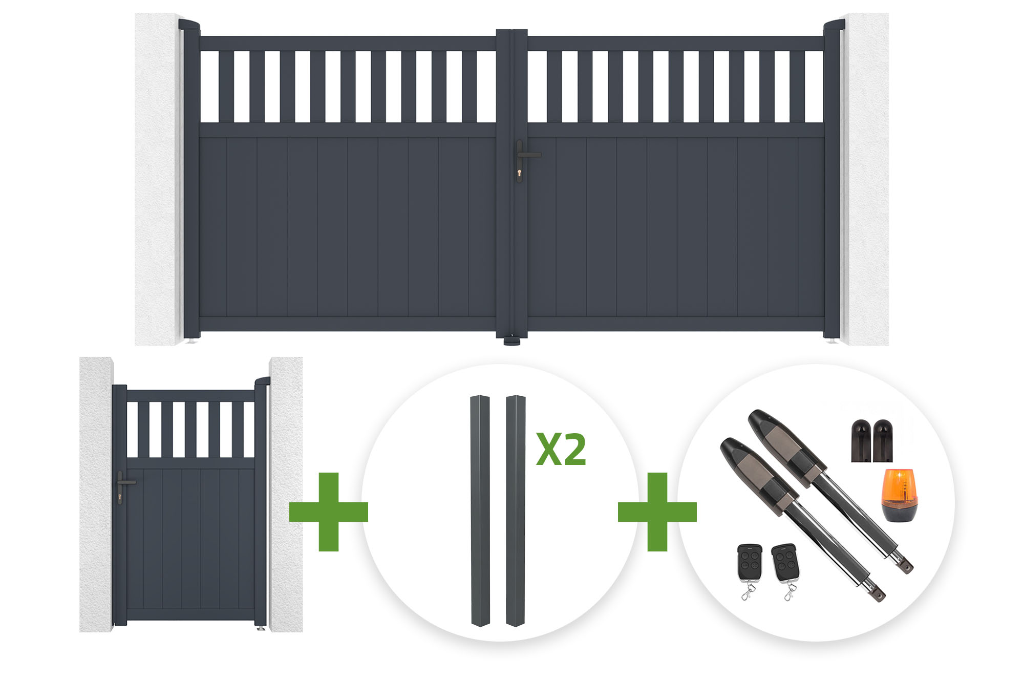 SANTIS 340x160cm grey aluminum swing gate + 4 ELDA posts + SANTIS 1m high grey aluminum pedestrian gate + Tanker B700 motor main_image