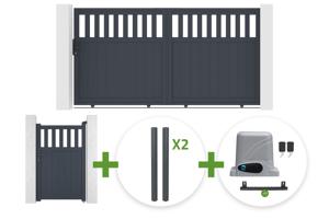 3m SANTIS sliding gate, 160cm high, grey aluminum + 4 ELDA posts + 1m SANTIS pedestrian gate, 160cm high, grey aluminum + Ranger C300 motor main_image