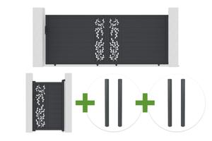 FOLYA 4 m magas, 160 cm magas tolókapu szürke alumíniumból + 4 oszlop + FOLYA 1 m magas, 16 cm magas gyalogoskapu main_image